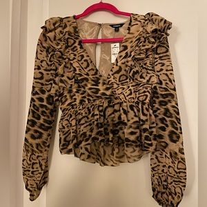 NWT Express Cheetah Print Ruffle Blouse